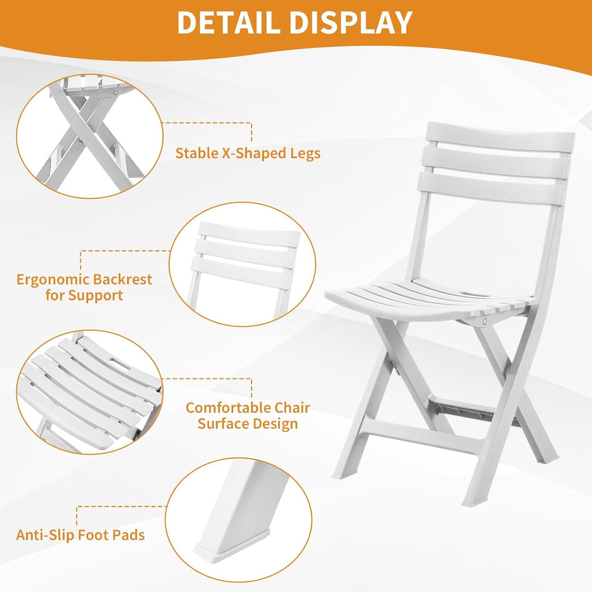 Plastic opvouwbare bistroset, 3-delige terrasbistroset, draagbare binnentafel en stoelen met rugleuning, opvouwbare terrasmeubelset voor balkon, veranda, achtertuin, tuin, zwembad (wit)