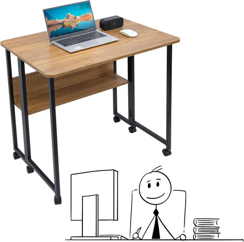 Computertafel - Computerbureau - Laptoptafel - Inklapbaar Kleine Tafel - Werktafel - Bijzettafel - met Wieltjes - Opvouwbare - IndustriëLe Stijl - voor - Thuis - Kantoor - 80 x 58 x 79 cm - Notenhout Verf