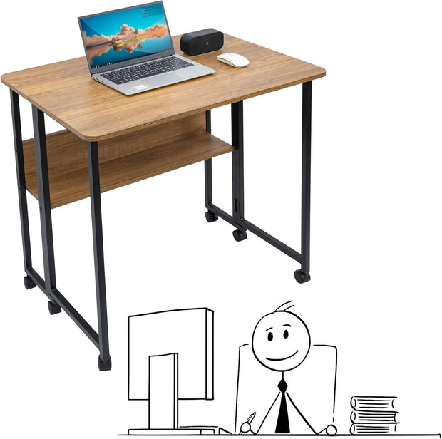 Computertafel - Computerbureau - Laptoptafel - Inklapbaar Kleine Tafel - Werktafel - Bijzettafel - met Wieltjes - Opvouwbare - IndustriëLe Stijl - voor - Thuis - Kantoor - 80 x 58 x 79 cm - Notenhout Verf