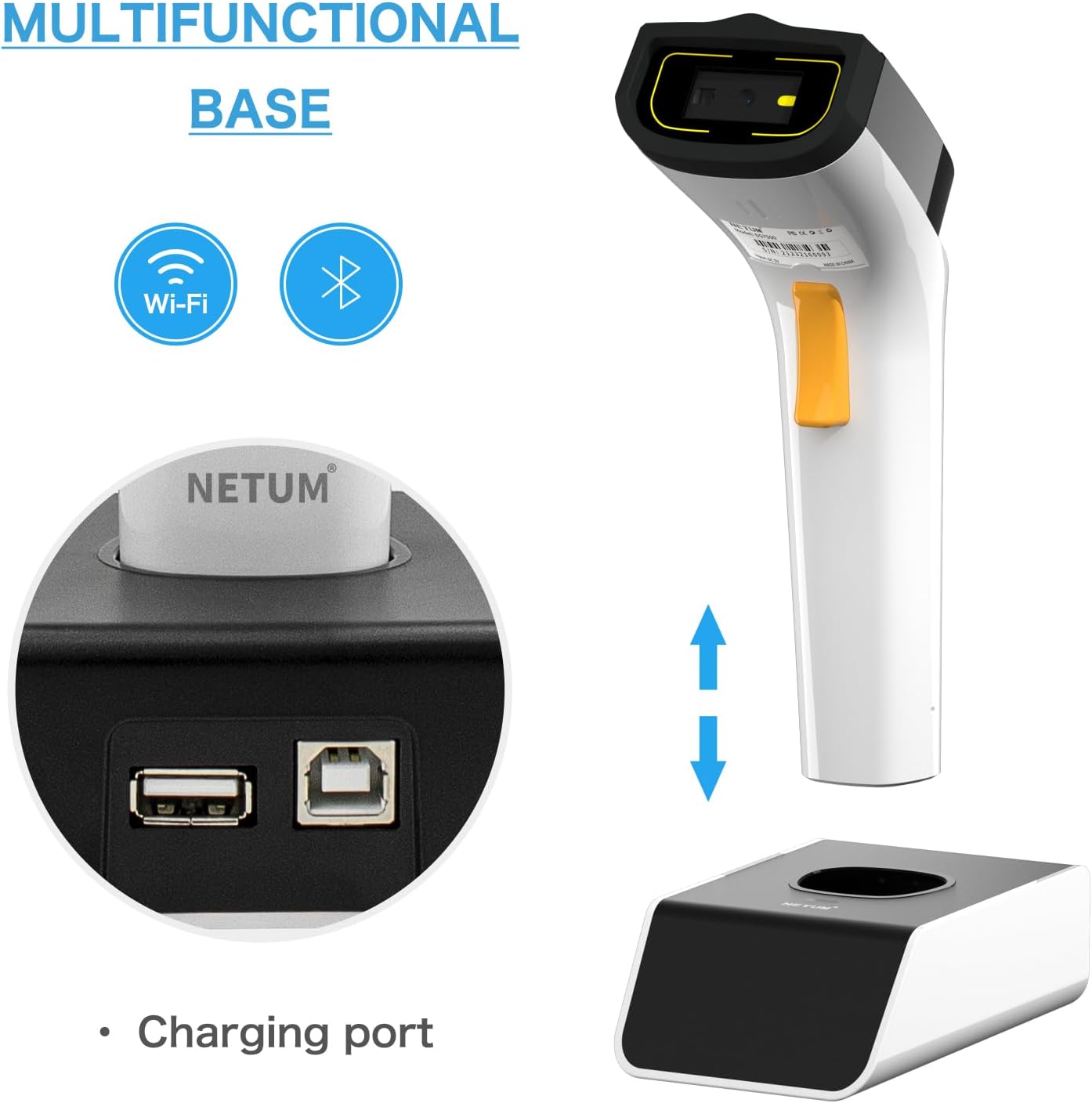 NETUM Wireless Wi-Fi 2D Barcode Scanner Connect with TCP UDP Network Protocols, Hands Free Automatic Sensing Bar Code Reader 1D 2D QR pdf417 Scan Gun Suitable for inventory, POS industry - DS2800