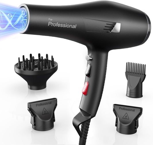 Dekuri Ionen föhn, professionele haardroger met diffuser en 2 stylingsproeiers, 3 warmtestanden en 2 blaasstanden, 2,5 m kabelföhn, krachtige haardroger voor het hele gezin