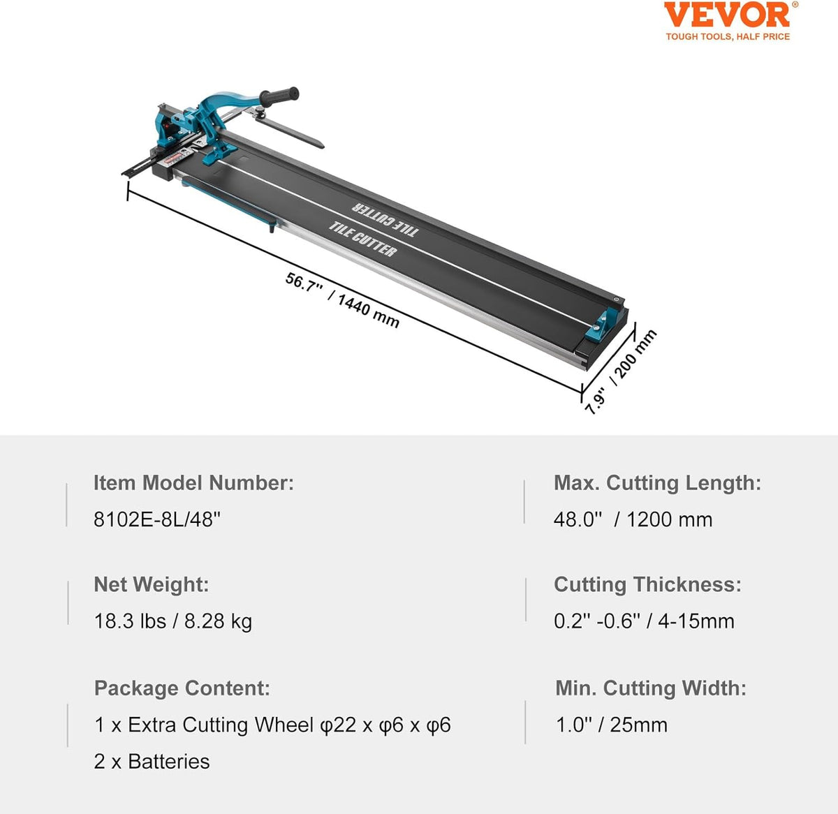 VEVOR 1200mm manual tile cutter efficient cutting 120cm with adjustable positioning