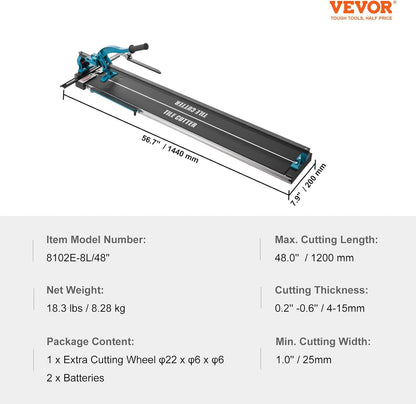 VEVOR 1200mm manual tile cutter efficient cutting 120cm with adjustable positioning