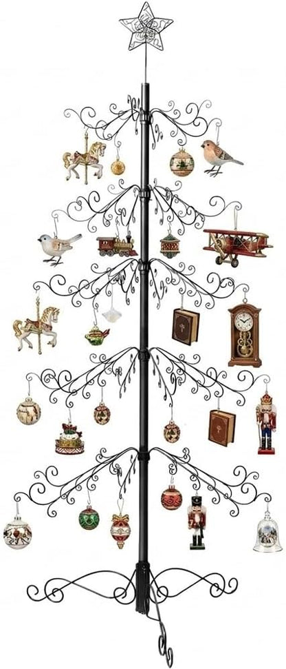 Metalen Decoratieboom – Ornamentenstandaard – Ornament Display Boom Stand – Kersthanger Houder – Decoratiestandaard – 213 Cm Hoog – 174 Haken – Zwart