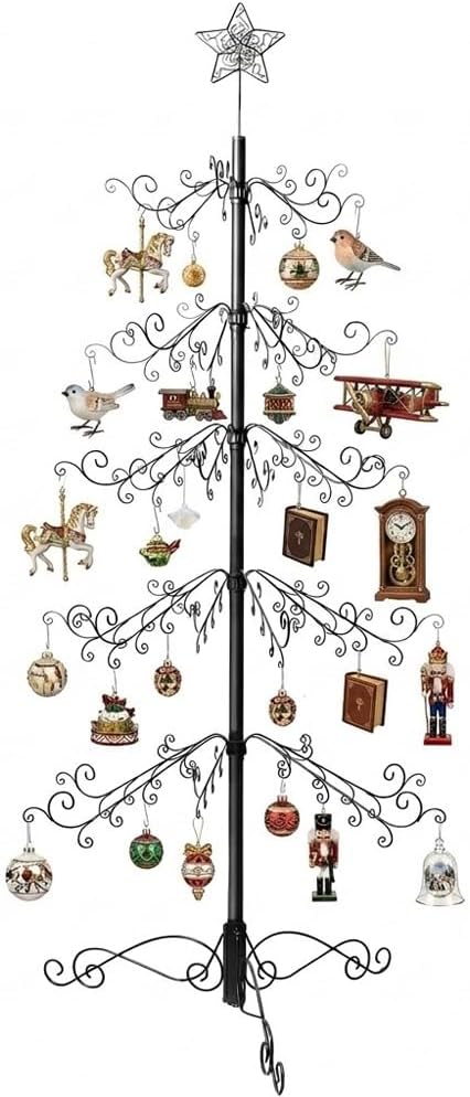 Metalen Decoratieboom – Ornamentenstandaard – Ornament Display Boom Stand – Kersthanger Houder – Decoratiestandaard – 213 Cm Hoog – 174 Haken – Zwart