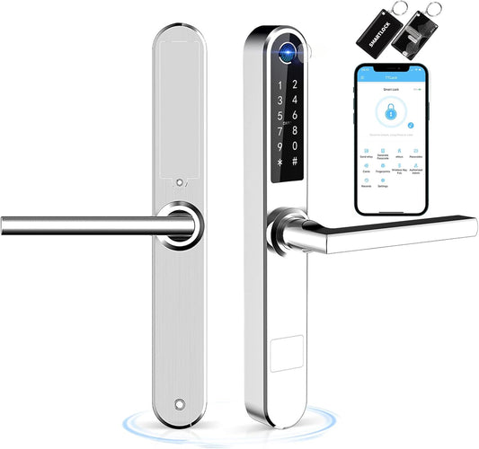 Slanke Vingerafdruk Bluetooth Smart Deurslot met Touchscreen, Vingerafdruk Toetsenbord Kaartsleutels Unlock voor Aluminium Swing Deur (Zilver)