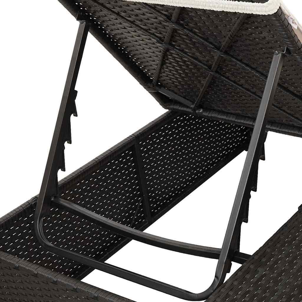 vidaXL Lounger 2-person with roof and curtains poly rattan black - QUORE