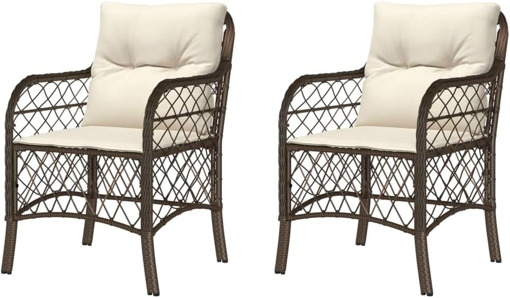 Tuinstoelen – Tuinzetels – Loungestoelen – Campingstoelen – Terrasstoelen – Poly Rattan – Weerbestendig Met Dikke Kussens – Afneembare Wasbare Kussenhoezen – Bruin – Set Van 2