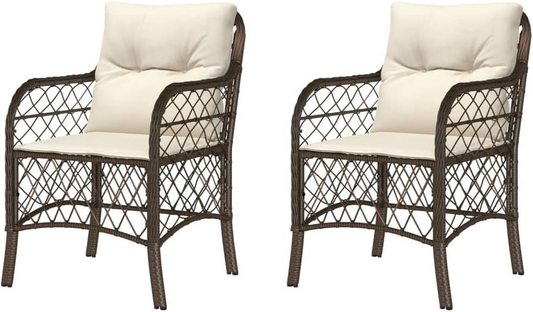 Tuinstoelen – Tuinzetels – Loungestoelen – Campingstoelen – Terrasstoelen – Poly Rattan – Weerbestendig Met Dikke Kussens – Afneembare Wasbare Kussenhoezen – Bruin – Set Van 2