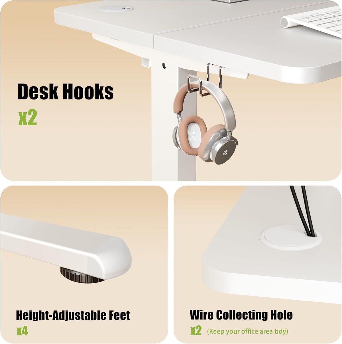 ERGOMAKER Elektrisch in hoogte verstelbaar bureau, 100 x 60 cm, elektrisch zit-sta-bureau, ergonomisch zit-sta-bureau, wit