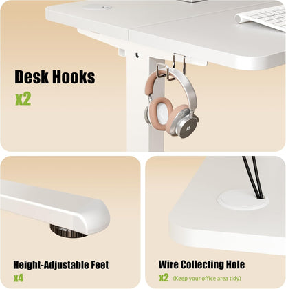 ERGOMAKER Elektrisch in hoogte verstelbaar bureau, 100 x 60 cm, elektrisch zit-sta-bureau, ergonomisch zit-sta-bureau, wit
