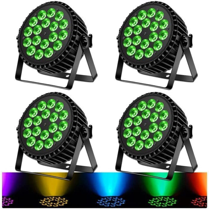 LED Floodlight, 200 W, 18 LEDs, Stage Light, Disco Light, 8 Channels, LED, RGBW, DMX Strobe, Sound, Active Mode, Lighting DJ Light Effect for Show, Bar, KTV, Party, Halloween, Pack of 4 - QUORE