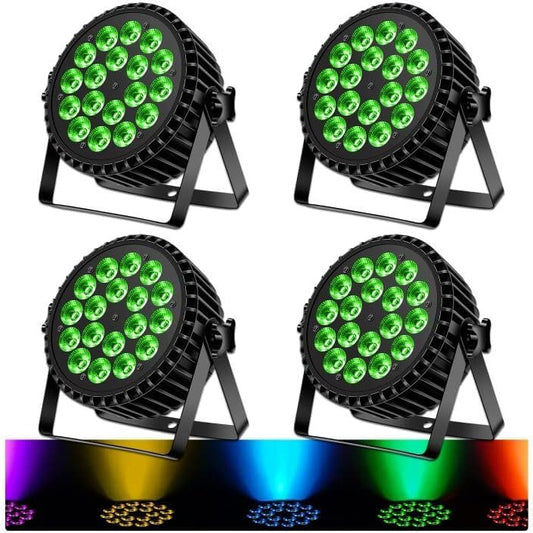 LED Floodlight, 200 W, 18 LEDs, Stage Light, Disco Light, 8 Channels, LED, RGBW, DMX Strobe, Sound, Active Mode, Lighting DJ Light Effect for Show, Bar, KTV, Party, Halloween, Pack of 4 - QUORE