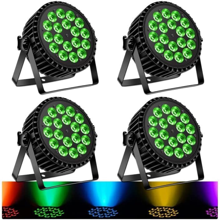 Led-schijnwerper, 200 W, 18 leds, podiumlicht, discolicht, 8 kanalen, led, RGBW, DMX Strobe, geluid, actieve modus, verlichting DJ, lichteffect voor show, bar, KTV, party, Halloween, 4 stuks