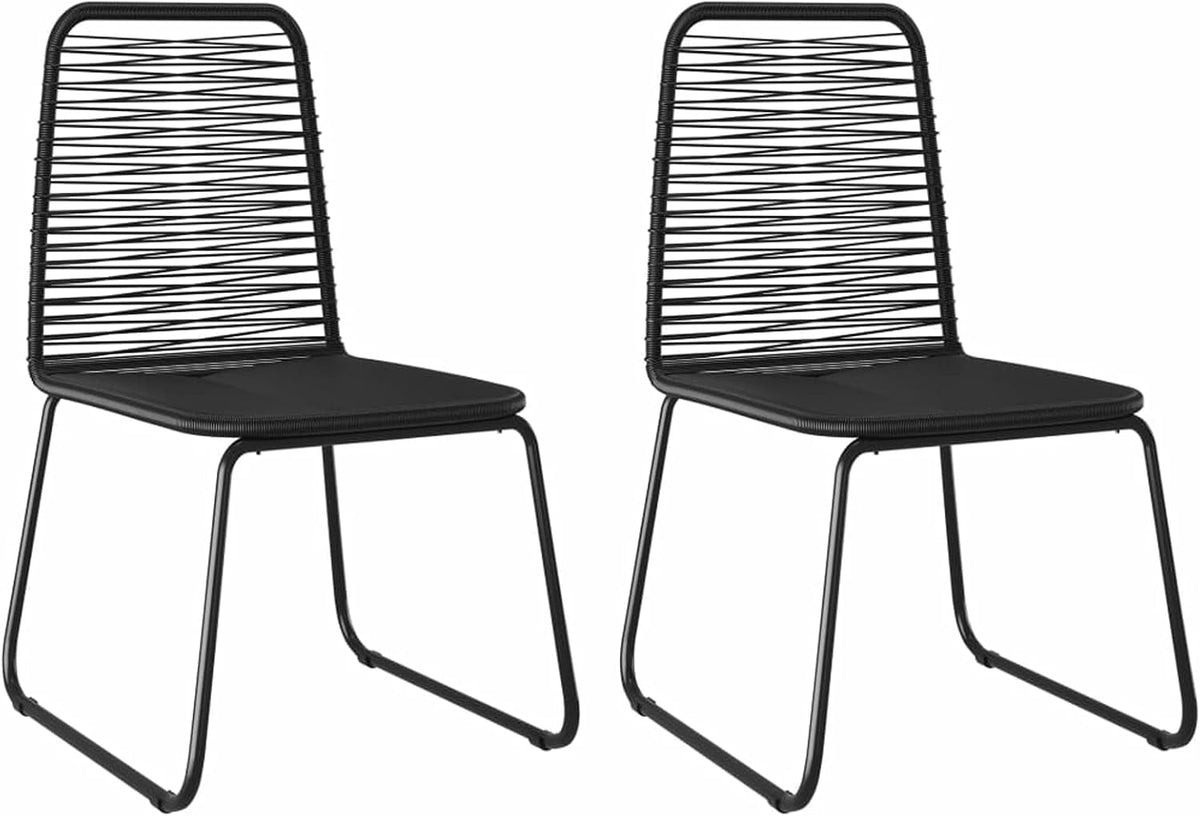 Tidyard Eetkamerset voor de tuin, 3-delig, tafel en stoelen, terras, balkon, buiten, PVC, rotan, zwart - QUORE