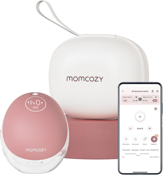 Momcozy Handsfree Draagbare Elektrische Borstkolf, Mobile Flow | M9 Verbeterd, App-Besturing met Aangepaste Modi en 15 Niveaus, Dubbel Afgesloten 24 mm (1, Rood)