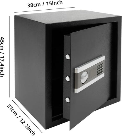 45L Safe Box, Household Safe, Fireproof, Furniture Safe with Key, Electronic Money Cabinet, Fireproof and Key with Combination Lock, Steel Plate, Safe, Document Safe, Wall Safe - QUORE