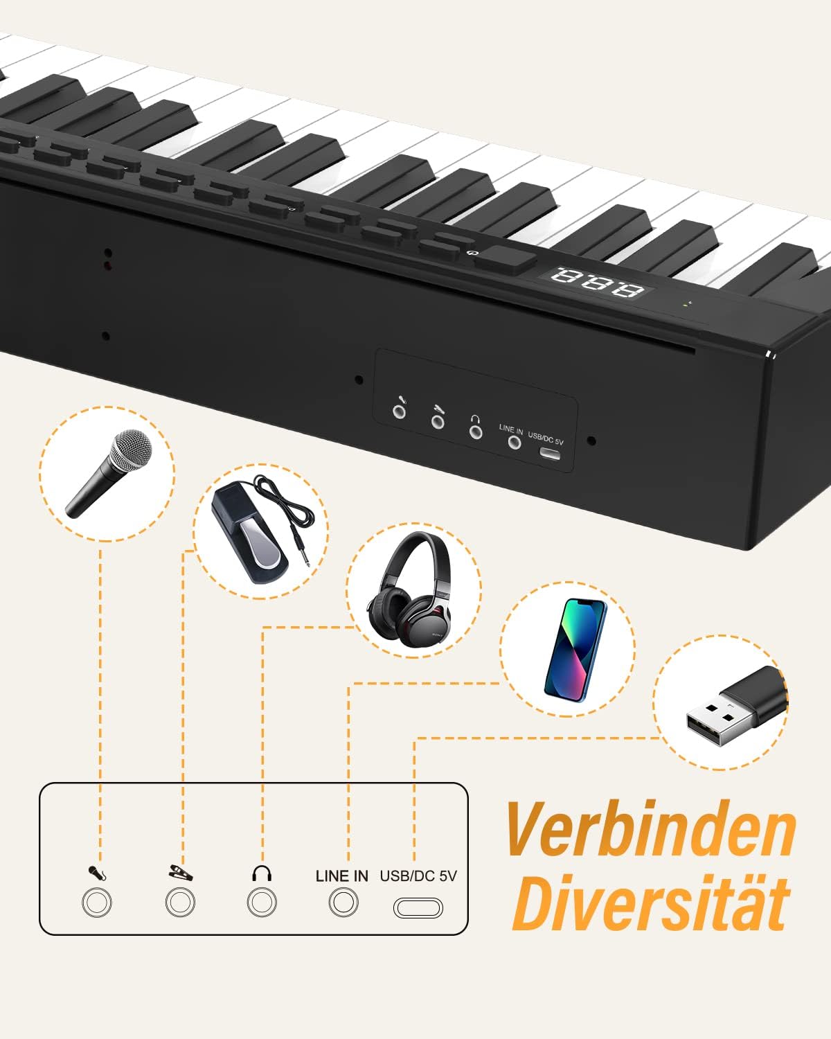 Digitale piano – Elektrische piano – Elektronisch toetsenbord – E-piano – Pianotoetsenbord – 88 halfgewogen toetsen – MIDI en Bluetooth