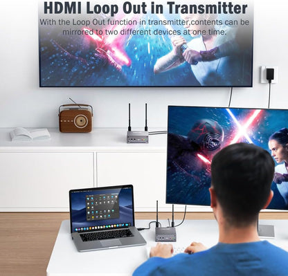 Lemorele 656FT/200M Draadloze HDMI Extender 1080P met HDMI LoopOut/IR 5G Streaming Video/Audio naar TV, Beamer, Monitor