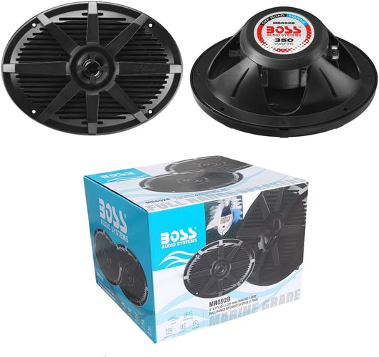 KIT SET VOOR BOSS AUDIO SYSTEMS MR692B 2 ovale 2-weg marine speakers, zwart 6 x 9 15 x 23 cm 175 watt rms 350 watt max 4 ohm waterdicht zeezwembad boothotel, per paar