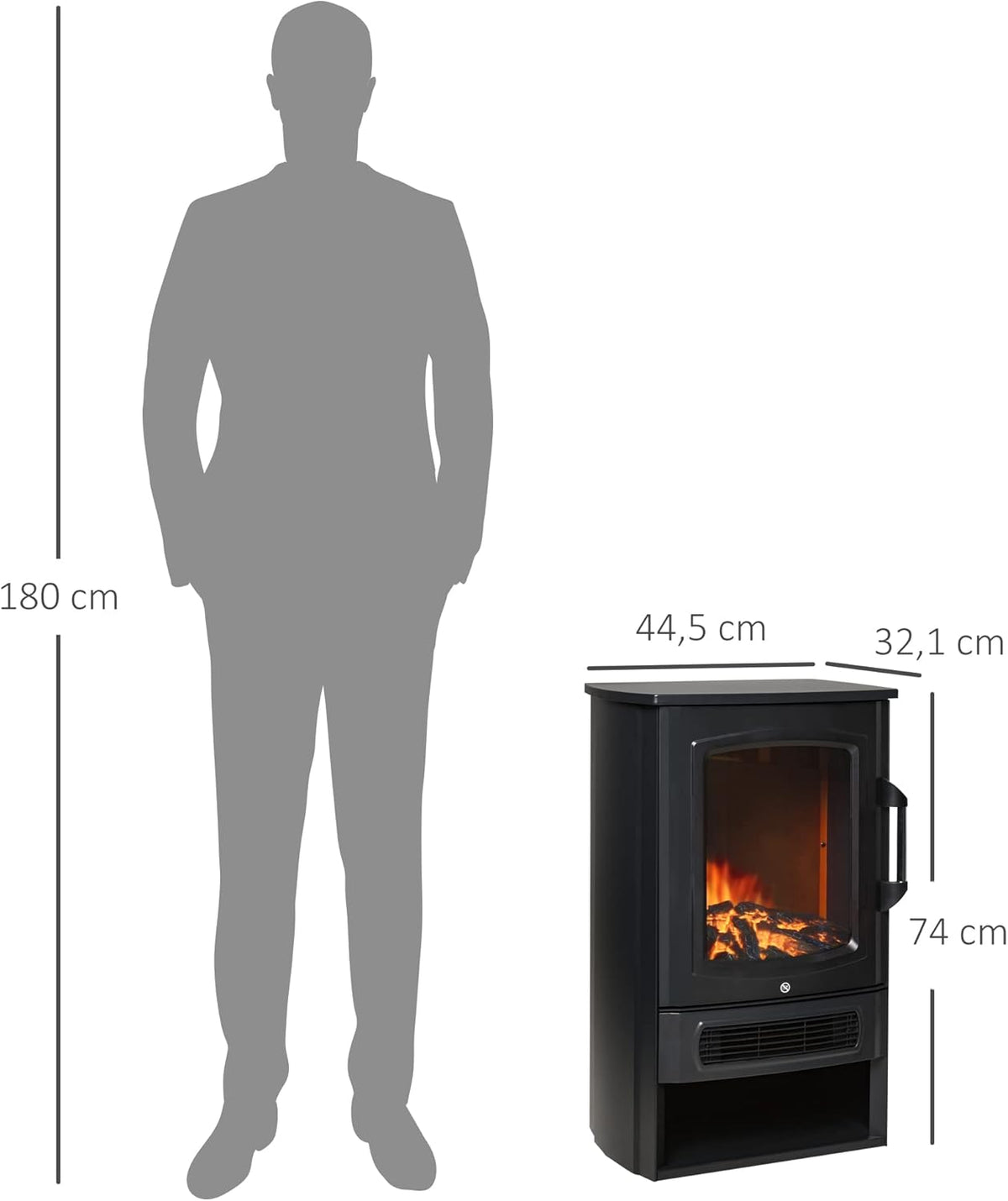 Elektrische Sfeerhaard – Elektrische Haard – Vrijstaande Haard – Open Haard – Sfeerverwarming – Realistisch Vlameffect – Instelbare Thermostaat 1000/2000W – Voor 20-25 m² - QUORE