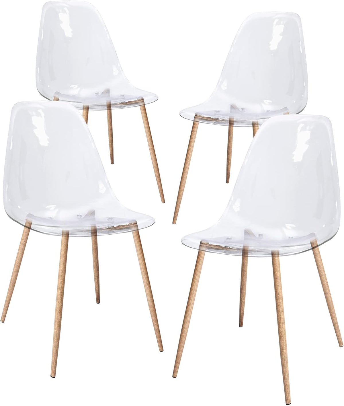 CangLong Acryl Ghost Crystal Clear Zitting, Moderne Plastic Shell Accent Zijstoelen voor Keuken, Dineren, Wonen, Gasten, Slaapkamer, Set van 4