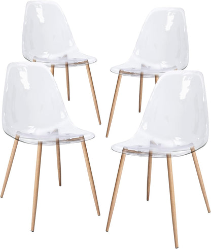 CangLong Acryl Ghost Crystal Clear Zitting, Moderne Plastic Shell Accent Zijstoelen voor Keuken, Dineren, Wonen, Gasten, Slaapkamer, Set van 4