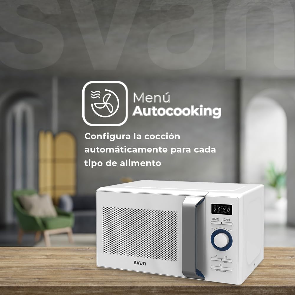 Magnetron – Microgolfoven – Mini Oven – Magnetronoven – Compacte Oven – 20 Liter – 800 W Magnetronvermogen – 1000 W Grillfunctie – 8 Programma’s – Digitale Timer 95 Min – Blauwe Geëmailleerde Binnenkant – Witte Glazen Deur