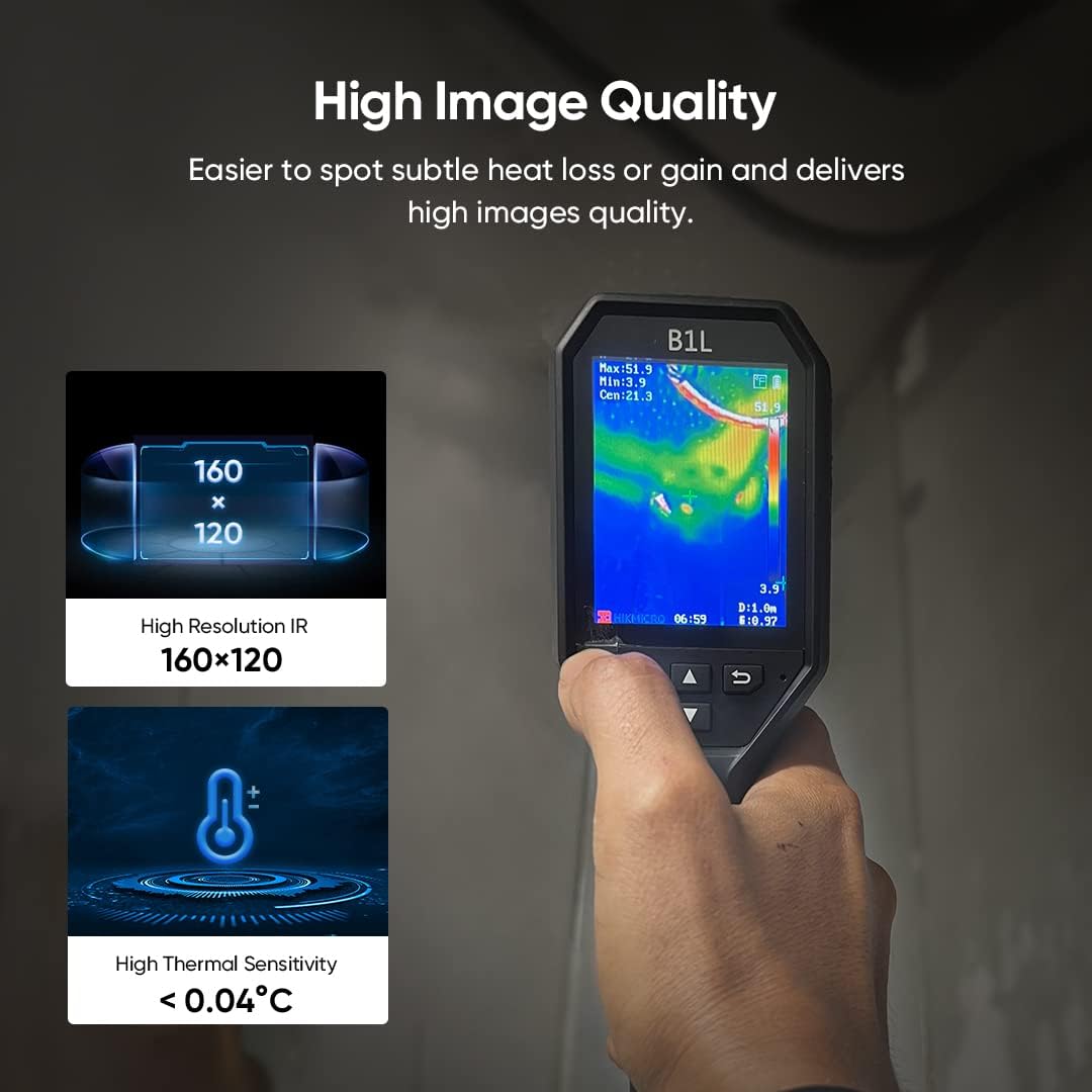 HIKMICRO B1L 160 x 120 IR resolutie warmtebeeldcamera met wifi, 25 Hz, 3,2 inch LCD-display, draagbare infrarood warmtebeeldcamera 19200 pixels met alarm voor hoge temperatuur