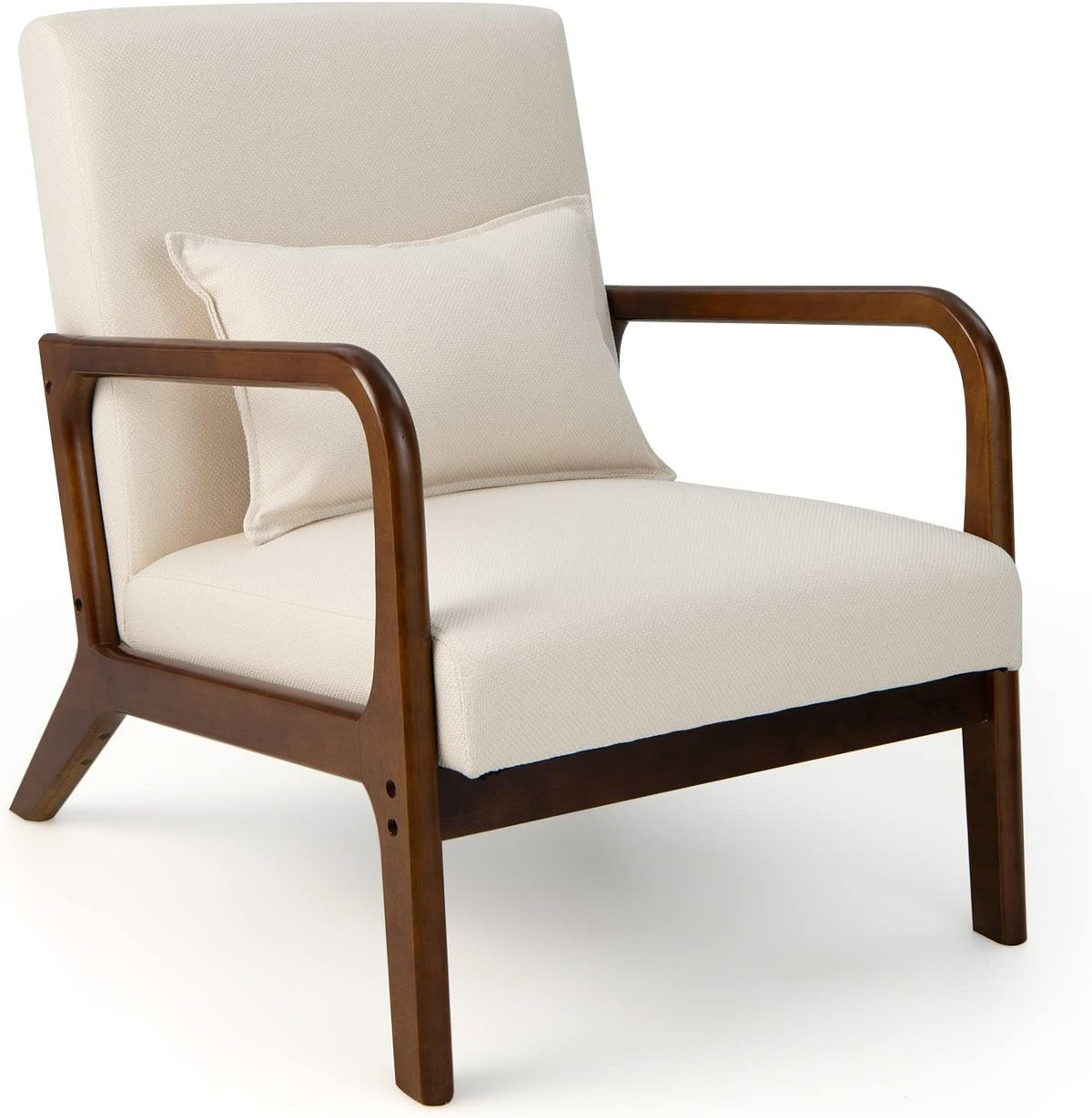 FANTASK Fauteuil, moderne eenpersoonsbank van hout met armleuningen, loungestoel bekleed voor woonkamer, slaapkamer, 65 x 79 x 77 cm, beige