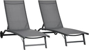Ligstoel - Tuinligstoel - Set van 2 - Ligbed - met Wielen - Verstelbaar Rugleuning - Weerbestendig - voor Tuin - Zwembad - Strand - Aluminium - Textiel - 66 x 165 x 102 cm - Donkergrijs