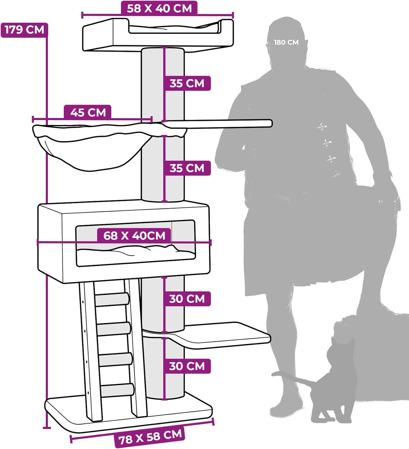 Krabpaal XXL – Krabboom – Klimpaal – Kattenmeubel – Kattenkrabpaal – Off-White Variant – 179 cm Hoog – Geschikt Voor Grote Katten