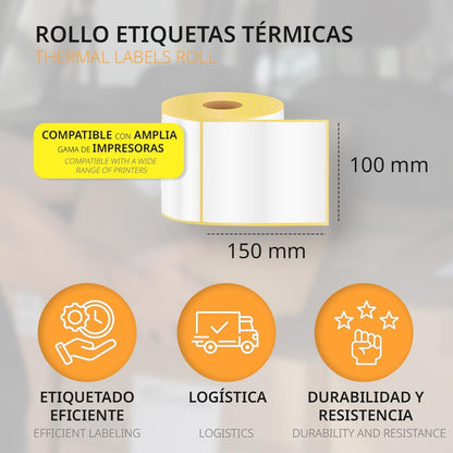 Thermische etiketten, thermische etiketten voor printers, afdrukken en personaliseren van je verzend- en productetiketten, labelgrootte 100 x 150 mm - Ofituria (6000 etiketten)