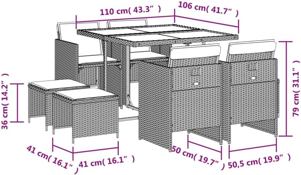 vidaXL 9-Piece Garden Set with Cushions Poly Rattan Grey, Lounge Set, Garden Bench, Lounge Set, Garden, Garden Table, Lounge Sofa, Lounge Sofa Garden, Lounge Set Outdoor - QUORE