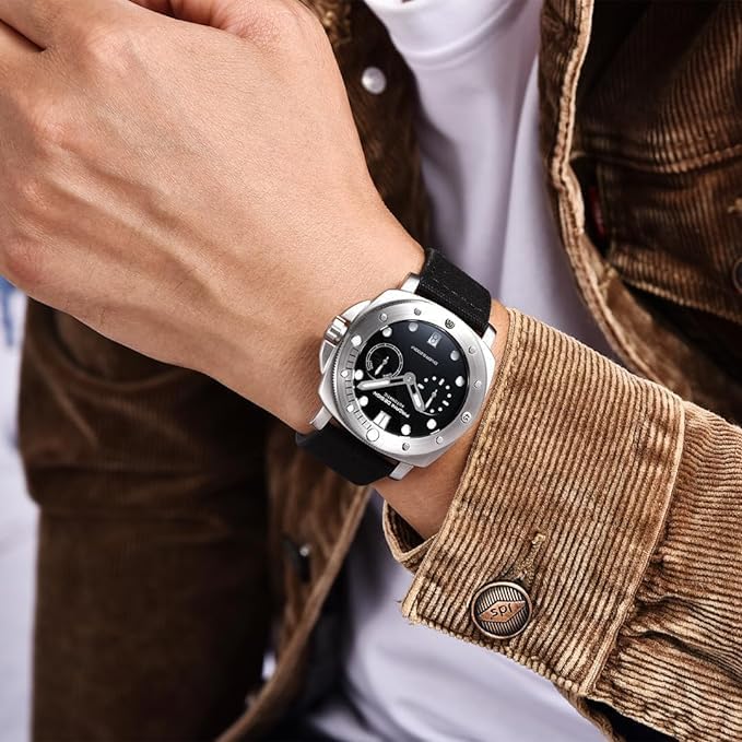 Pagani Design 1767 Automatisch herenhorloge, synthetische saffier-roestvrijstalen behuizing, 20 bar, waterdichte leren armband, casual herenhorloge