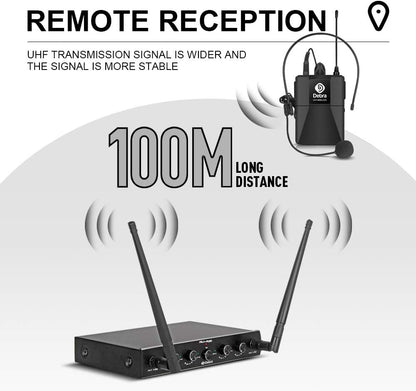 4-Kanaals Draadloze Microfoonset – Karaoke Microfoonset, UHF Microfoon, Bodypack Set, Lavalier- en Headsetmicrofoon – A-Frequentie – Metalen Ontvanger, Anti-Interferentie