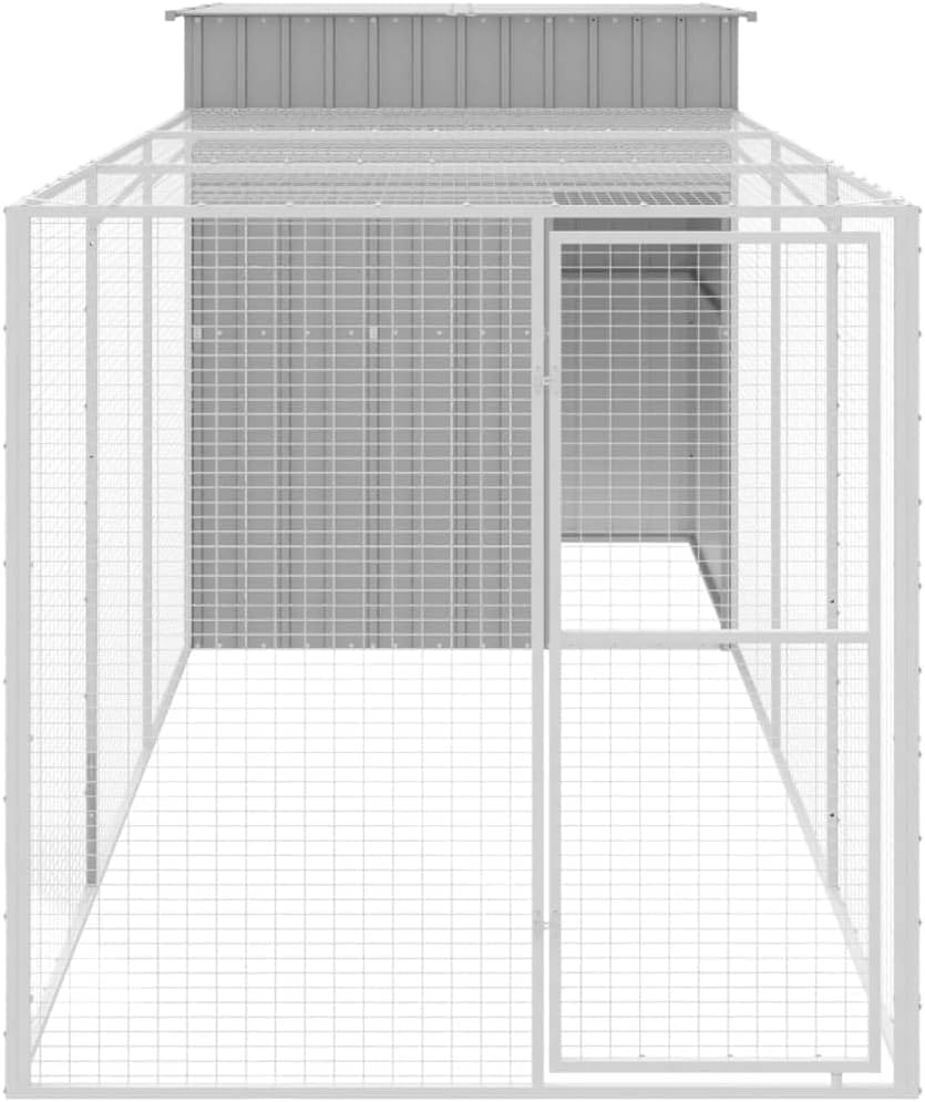 vidaXL Chicken coop with run 165x455x181cm steel light grey - QUORE