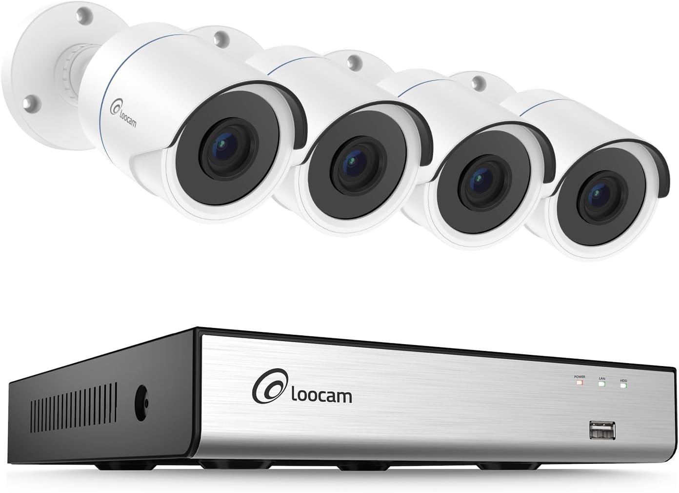 Loocam 8-Kanaals 1080P CCTV Camera Systeem met AI Mens/Voertuigdetectie, 5MP Lite H.265+ DVR Recorder en 4x 2MP Beveiligingscamera's Binnen/Buiten, Nachtzicht, Extern Toegang, ZONDER Harde Schijf