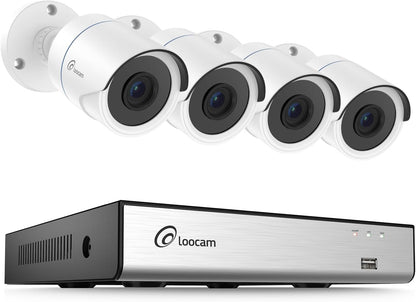 Loocam 8-Kanaals 1080P CCTV Camera Systeem met AI Mens/Voertuigdetectie, 5MP Lite H.265+ DVR Recorder en 4x 2MP Beveiligingscamera's Binnen/Buiten, Nachtzicht, Extern Toegang, ZONDER Harde Schijf