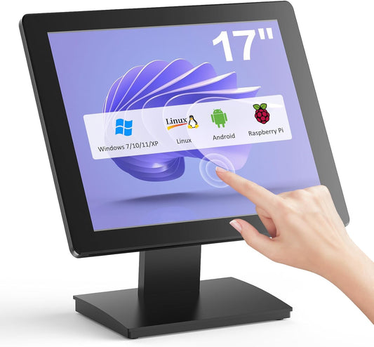 17 inch POS-touchscreen-monitor, Full HD 1280 x 1024 capacitief touchscreen met HDMI/VGA-ingang, zware metalen standaard, voor retail, restaurant, bar, sportschool, magazijn en kassasysteem