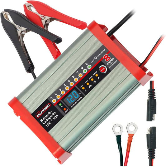 12V Acculader – Batterijlader – Oplader – Auto Acculader – Loodzuur Acculader – 10A Laadstroom – Campingfunctie & Nachtmodus