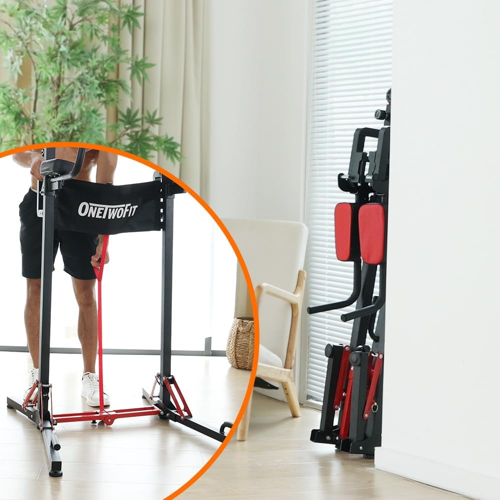 ONETWOFIT Foldable Power Tower Dip Station and Power Tower, Height Adjustable, Multifunctional Power Station with Pull Up Bar, Push Support Handles, Heavy Strength Training Equipment for Gyms - QUORE