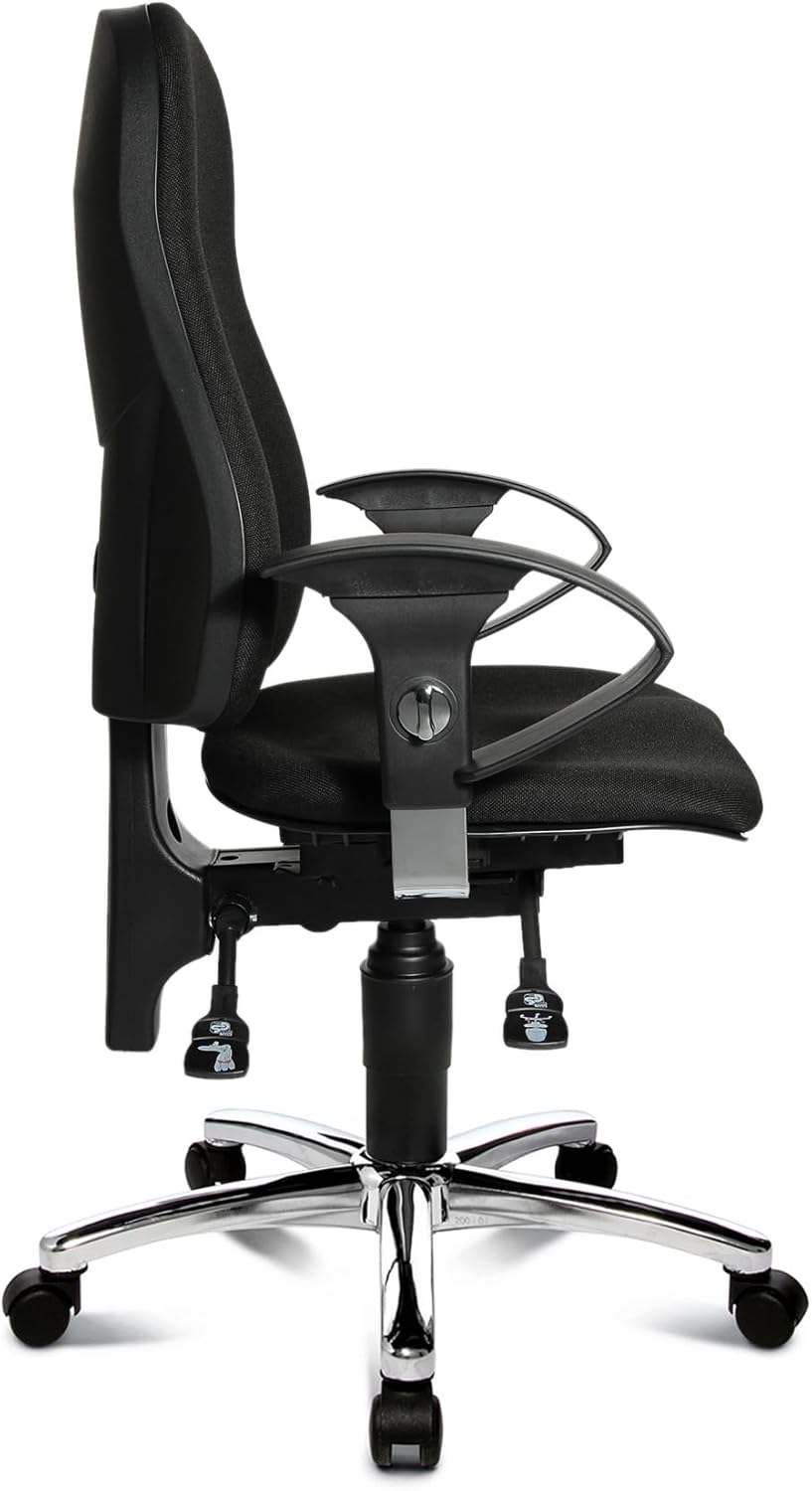 Ergonomische Bureaustoel – Bureaustoel Met Beweegbare Zitting – Draaistoel – Werkstoel – Sitness stoel – Traploos Verstelbare Rugleuning – In Hoogte Verstelbare Armleuningen – Zwarte Ademende Bekleding – Stabiel Verchroomd Stalen Frame