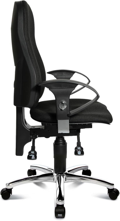 Ergonomische Bureaustoel – Bureaustoel Met Beweegbare Zitting – Draaistoel – Werkstoel – Sitness stoel – Traploos Verstelbare Rugleuning – In Hoogte Verstelbare Armleuningen – Zwarte Ademende Bekleding – Stabiel Verchroomd Stalen Frame