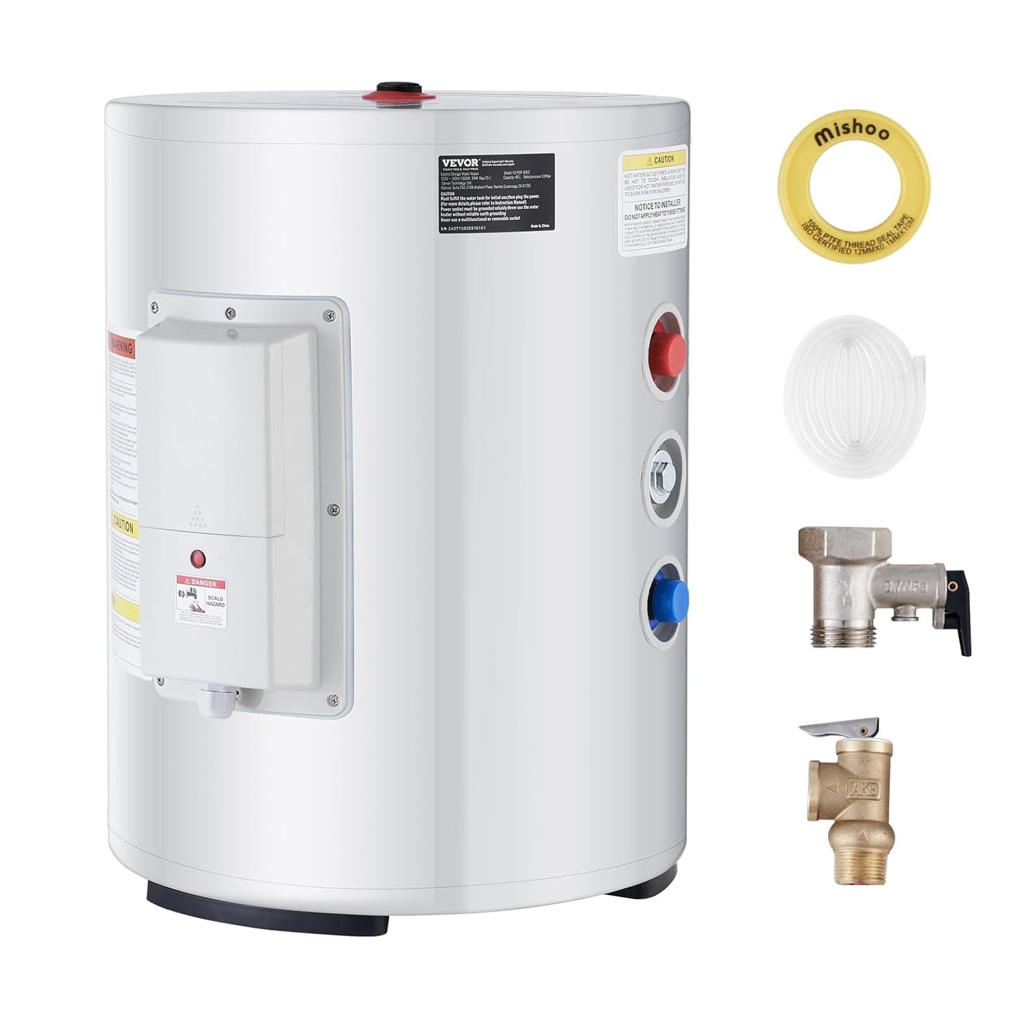 VEVOR Elektrische doorstroomboiler, 1,6 kW, doorstroomboiler met tank van 40 l, met led-display, bediening met knop, waterdichte zijaansluiting, IPX4 waterdichte zijaansluiting, on-demand verwarming