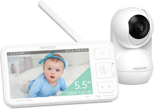 momcozy BM03 Video Babyfoon, 5,5 inch 1080p FHD Babyfoon met camera zonder wifi, infrarood nachtzicht, VOX, 2-weg audio, 500 m bereik, lokale opname