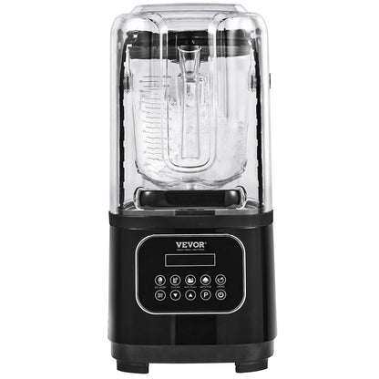 VEVOR Professional Blender with Protection Combined with 2L Glass Jug, Stainless Steel, 9 Speed and 5 Functions, for Smoothies, Black, 280 x 240 x 505 mm