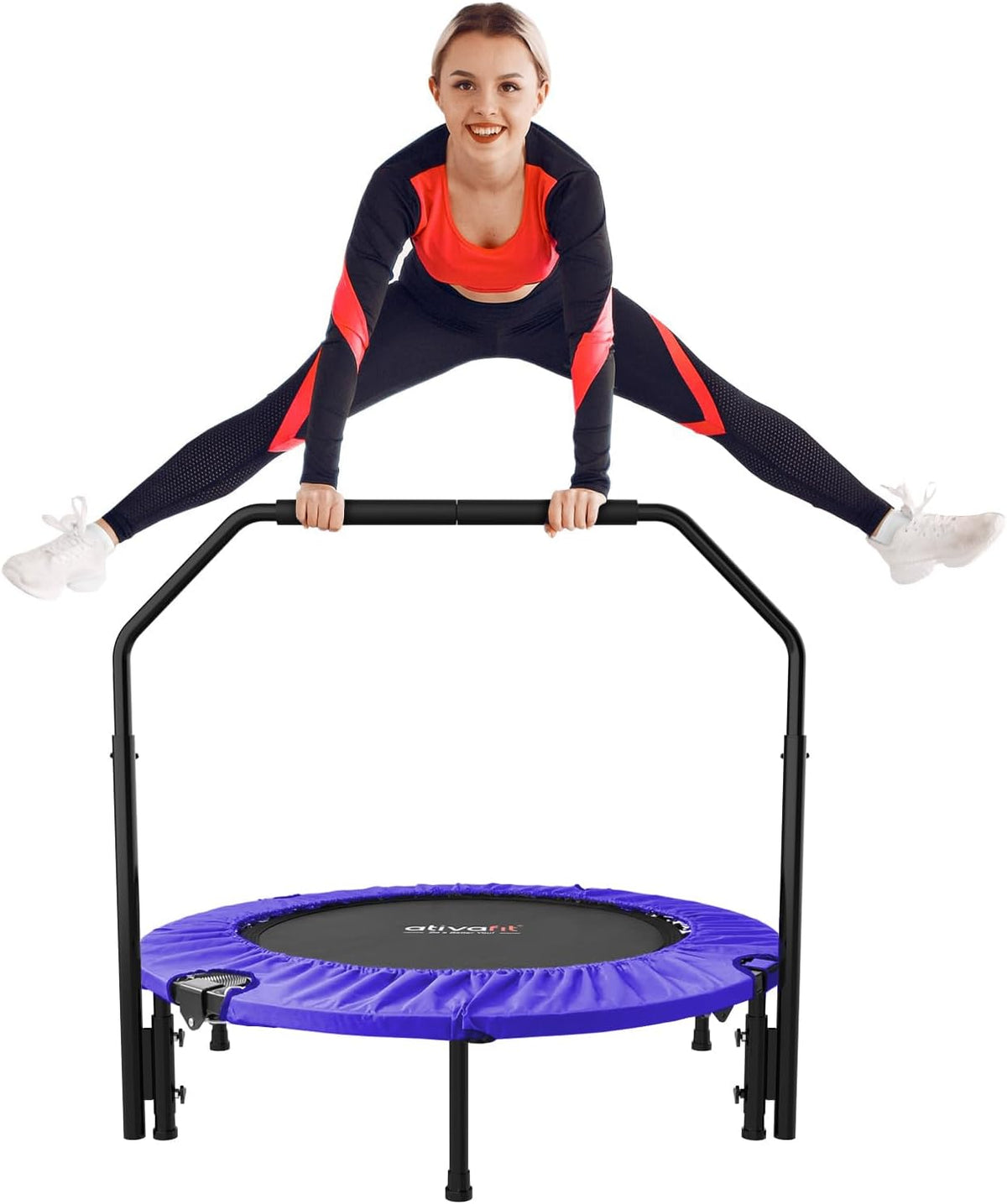ATIVAFIT 102 cm opvouwbare trampoline met verstelbare schuimrubberen handgreep voor binnengebruik door volwassenen Ideaal voor fysieke fitnesstraining binnenshuis Thuis sporten