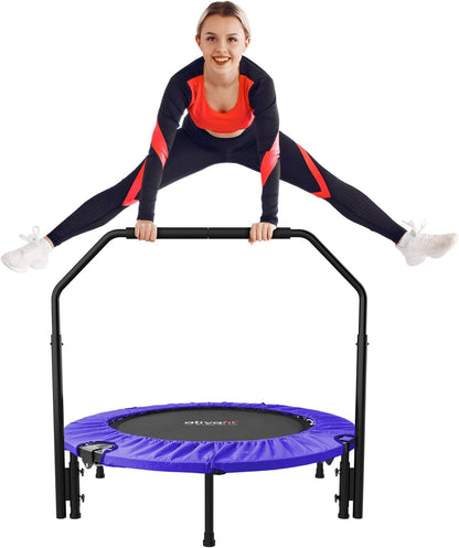 ATIVAFIT 102 cm opvouwbare trampoline met verstelbare schuimrubberen handgreep voor binnengebruik door volwassenen Ideaal voor fysieke fitnesstraining binnenshuis Thuis sporten