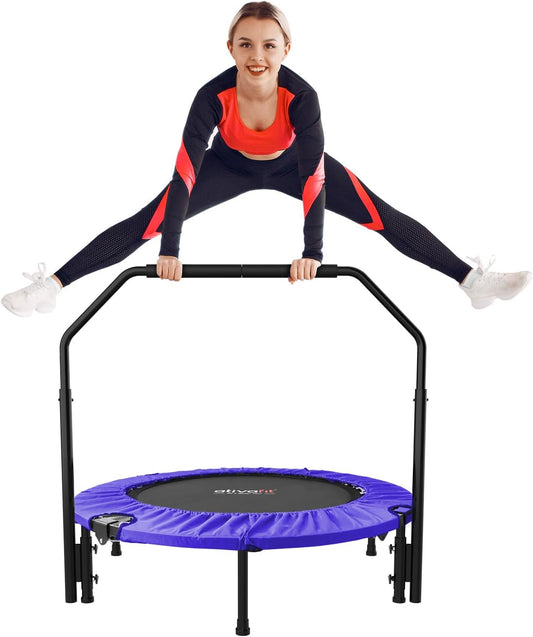 ATIVAFIT 102 cm opvouwbare trampoline met verstelbare schuimrubberen handgreep voor binnengebruik door volwassenen Ideaal voor fysieke fitnesstraining binnenshuis Thuis sporten